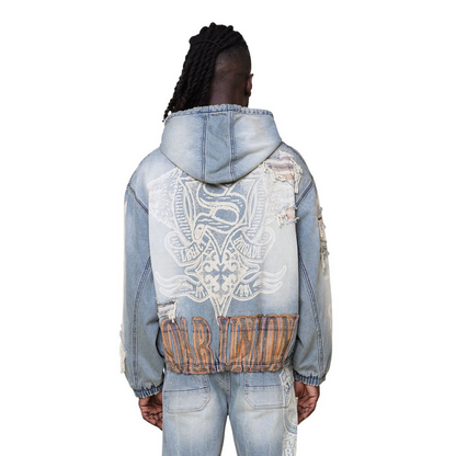 SMOKE RISE GRANDEUR PLAID DENIM HOODIE JACKET